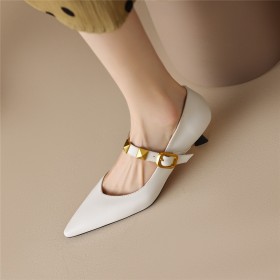 Dressy Shoes Belt Buckle Pointed Toe Beautiful Low Heels Studded Pumps Stiletto Business Casual With Ankle Strap