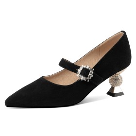 Buckle Pumps Classic 6 cm Mid Heel Thick Heel Natural Leather Suede Pointed Toe Belt Buckle
