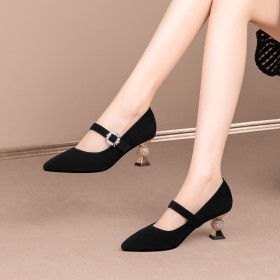 Buckle Pumps Classic 6 cm Mid Heel Thick Heel Natural Leather Suede Pointed Toe Belt Buckle