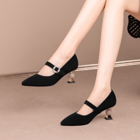 Mooie Middelhoge Heels Formele Shaped Schoen Klassiek Pumps Suede Leer