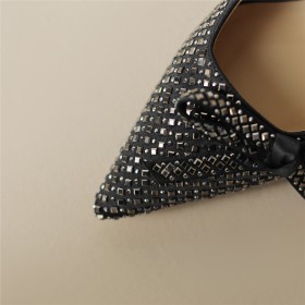 Elegante Sparkle Satijnen Glitter Strik Spitse Neus Slingback Lage Hakken