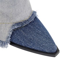 Ripiegati Ginocchio Jeans Con Tacco Alto Stivali Alti Classici A Punta Tacco Largo