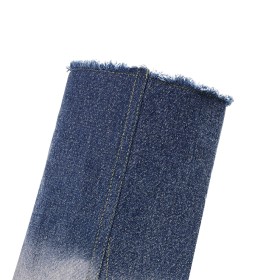 Ripiegati Ginocchio Jeans Con Tacco Alto Stivali Alti Classici A Punta Tacco Largo