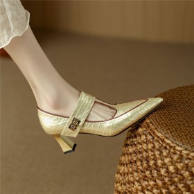 4 cm Low Heel Elegant Womens Shoes With Ankle Strap Leather Stylish Patent Stiletto Heels Pointed Toe