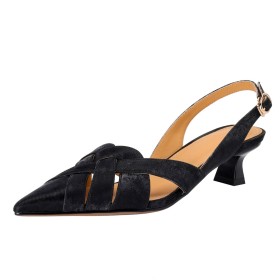 Slingback Spetsiga Tå Damsandaler 4 cm Låg Klack Läder Satin Läder