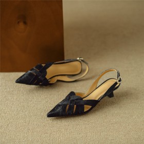 Kitten Heel Satin Leather Elegant Leather Strappy Slingback Business Casual Sandals Low Heel Belt Buckle