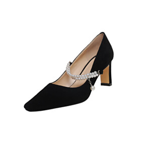 Mid High Heeled Pumps Dress Shoes With Ankle Strap Suede