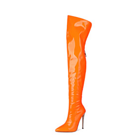 Lange Laarzen Neon 13 cm Hoge Hak Klassiek Overknee Boot Gevoerde Oranje