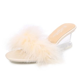 Cuñas Pelo Sintetica Tacon De 6 cm Mules Bonitas Sandalias De Mujer Transparentes Peep Toe