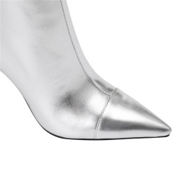 Hoge Laarzen Dames Highheel Knie Laarzen Metallic Naaldhakken Klassiek Imitatieleer