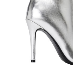 Hoge Laarzen Dames Highheel Knie Laarzen Metallic Naaldhakken Klassiek Imitatieleer