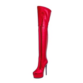 Stilettos Tall Boot Red Thigh High Boots Sparkly Pole Dance Shoes Patent Metallic 2024 Extreme High Heel