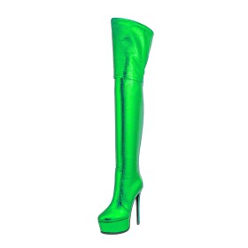 Verde Platform 16 cm Tacchi Alto Tacchi A Spillo Stivali Alti Platino Pole Dance