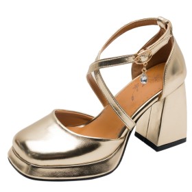 Dorati Casual Business Casual Tacchi Largo Con Cinturino Alla Caviglia Decollete Platino 8 cm Tacchi Alto Classiche