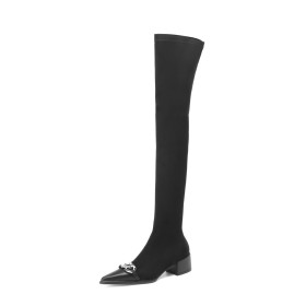 Mit Kette Winter Klassisch Sock Boots Overknee Hohe Stiefel Mit Blockabsatz Schlupfschuhe Casual Wildleder 5 cm Low Heel