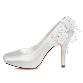 結婚式靴 白い ハイヒール 10cm 靴 パンプス アーモンド トゥ 6220010837F