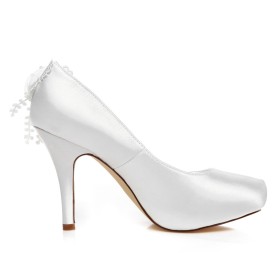 Scarpe Donna Bianchi Fiori Scarpe Matrimonio 10 cm Tacco Alto Tacco A Spillo Eleganti In Raso