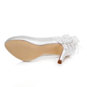 A Talon Haut 10 cm Fleur Blanche Chaussure De Soirée Slip On Escarpin Chaussure Mariée