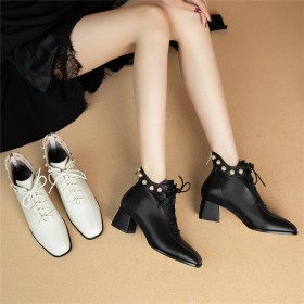 Schnürschuhe Elegante Moderne Stiefeletten Gefütterte Comfort Blockabsatz Mit 5 cm Niedriger Absatz Business Casual Boots Damen Schnürstiefeletten