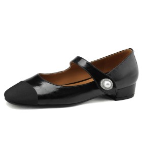Leather Shoes Classic Elegant 1 inch Low Heel Comfortable Pearls Block Heel Suede