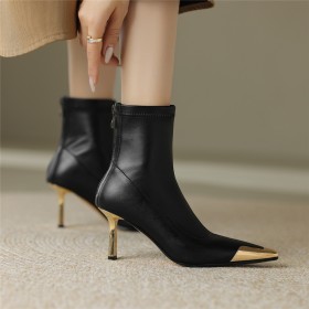 Klassiek Enkellaarsjes Dames Winter Naaldhakken 7 cm Heels Spitse Neus Imitatieleer Zwarte