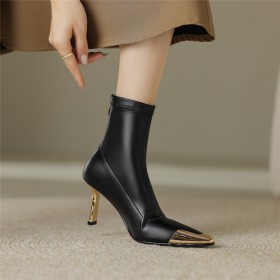 Klassiek Enkellaarsjes Dames Winter Naaldhakken 7 cm Heels Spitse Neus Imitatieleer Zwarte