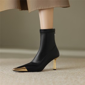 Klassiek Enkellaarsjes Dames Winter Naaldhakken 7 cm Heels Spitse Neus Imitatieleer Zwarte