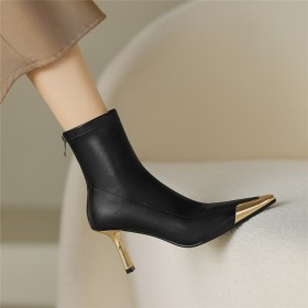 Klassiek Enkellaarsjes Dames Winter Naaldhakken 7 cm Heels Spitse Neus Imitatieleer Zwarte