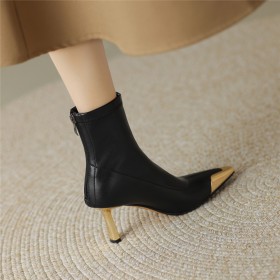 Klassiek Enkellaarsjes Dames Winter Naaldhakken 7 cm Heels Spitse Neus Imitatieleer Zwarte