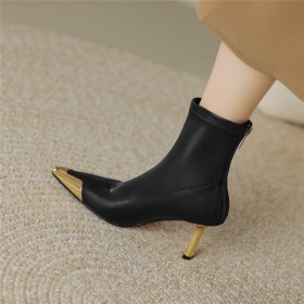 Klassiek Enkellaarsjes Dames Winter Naaldhakken 7 cm Heels Spitse Neus Imitatieleer Zwarte