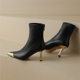 Klassiek Enkellaarsjes Dames Winter Naaldhakken 7 cm Heels Spitse Neus Imitatieleer Zwarte