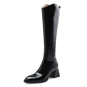 6 cm Mid Heel Chunky Heel Classic Comfort Knee High Boots Block Heel Leather