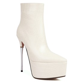 Laarsjes dames Metallic Sparkle 16 cm Highheel Plateauzool Witte Lak Vrijetijds Klassiek