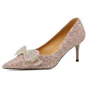 Sparkly Sequin Dressy Shoes 7 cm Heel Wedding Shoes Bowknot Stilettos
