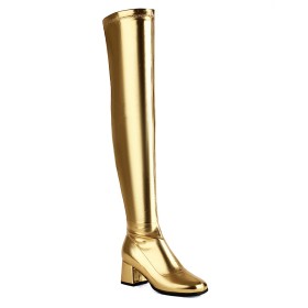 6 cm Middelhoge Hakken Imitatieleer Overknee Boots Blokhak Hoge Laarzen Dames Metallic Lak