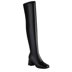 Metallic Mit Absatz Lack Overknees Moderne Blockabsatz Kunstleder Boots Damen 6 cm Mittlerer Absatz Rund Spitze Stiefel Schwarz