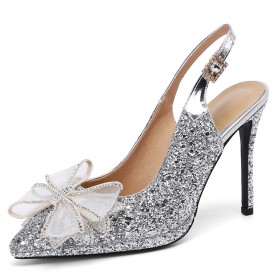 スパンコール シルバー ゴージャス 靴 結婚式靴 ハイヒール ポイン テッド トゥ パンプス ピンヒール 夏 6322110117F-Silver