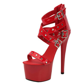 Patent Platform Strappy Studded Classic Sandals Red Extreme High Heels Gladiator