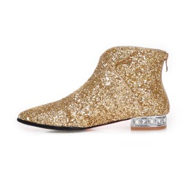 Sparkly Party Shoes Flats Glitter Red Soles Pointed Toe Ankle Boots