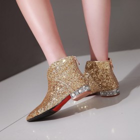 Sparkly Party Shoes Flats Glitter Red Soles Pointed Toe Ankle Boots