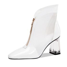 Karree Abendschuhe Bequeme Mode Weiße Blockabsatz Ankle Boots Elegante Mesh 6 cm Mittlerer Absatz
