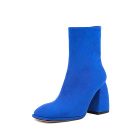 Classic Royal Blue Comfort Winter Suede Going Out Footwear Chunky Heel 3 inch High Heel Ankle Boots Block Heel