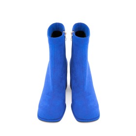 Fourrées Bottines Talon Haut Bleu Roi Talons Carrés