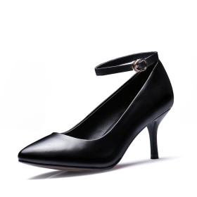 Stilettos Leer Schoen Enkelbandje Middelhoge Hakken Rode Zool Pumps