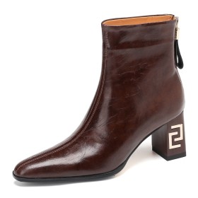 Booties For Women Mid Heel Fur Lined Block Heels Chunky Heel Classic Beautiful Maroon