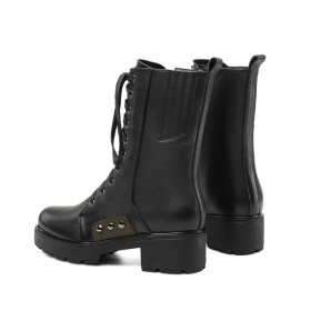 Plateau Klassiek Laarsjes Met 5 cm Lage Hakken Vintage Veter Zwarte Combat Boots Leer