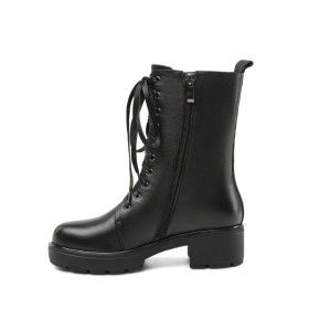 Plateau Klassiek Laarsjes Met 5 cm Lage Hakken Vintage Veter Zwarte Combat Boots Leer