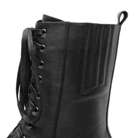 Plateau Klassiek Laarsjes Met 5 cm Lage Hakken Vintage Veter Zwarte Combat Boots Leer