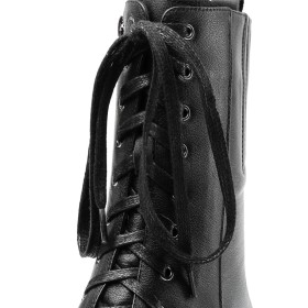 Plateau Klassiek Laarsjes Met 5 cm Lage Hakken Vintage Veter Zwarte Combat Boots Leer