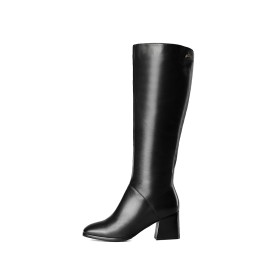 Full Grain Chunky Classic Black Knee High Boot Leather Fall 6 cm Heeled Closed Toe Riding Boot